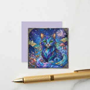 Tarjeta De Recepción Gato Cósmico Vidrio Emplomado Surrealista Ojos Ver