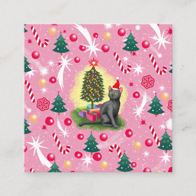 Tarjeta De Recepción Gato de Navidades rosados (Anverso)