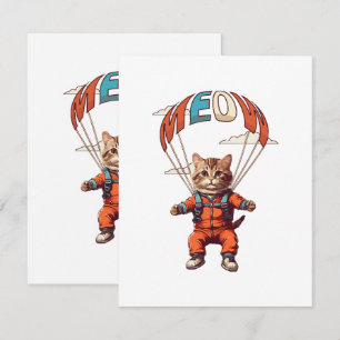 Tarjeta De Recepción Gato divertido en paracaidismo