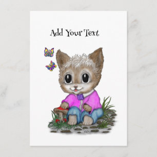 Tarjeta De Recepción Gato Gatito Bonito y Mariposa