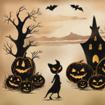 Gato negro con calabazas en el crepúsculo
