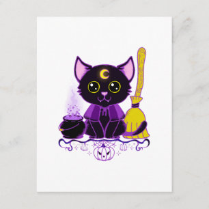 Tarjeta De Recepción Gato negro de bruja de Halloween lindo
