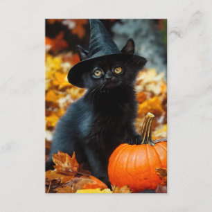 Tarjeta De Recepción Gato negro de Halloween y calabaza
