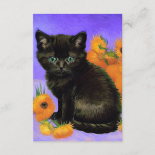Tarjeta De Recepción Gato negro de Van Gogh con girasoles