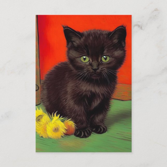 Tarjeta De Recepción Gato negro estilo Van Gogh (Anverso)