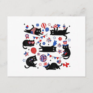 Tarjeta De Recepción Gato negro lindo bandera de EE. UU. fuegos artific