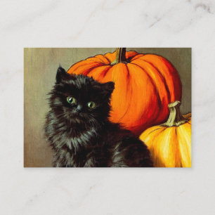 Tarjeta De Recepción Gato negro vintage de Halloween y calabazas