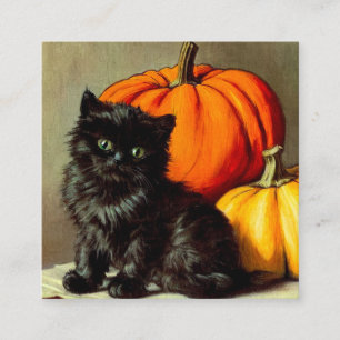 Tarjeta De Recepción Gato negro vintage de Halloween y calabazas