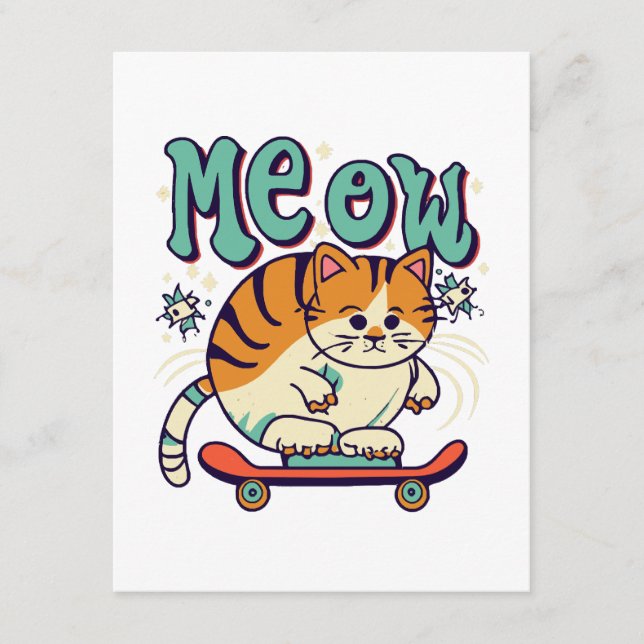 Tarjeta De Recepción Gato Patinando Miau (Anverso)