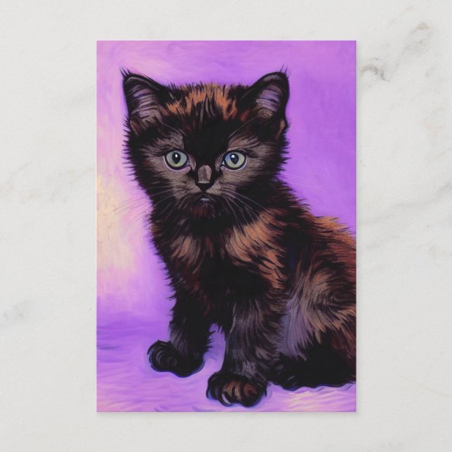 Tarjeta De Recepción Gato púrpura estilo Van Gogh (Anverso)