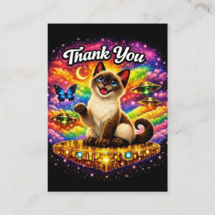 Tarjeta De Recepción Gato siamés arcoíris cósmico del espacio exterior