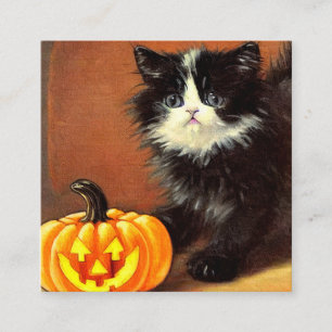 Tarjeta De Recepción Gato vintage de Halloween en blanco y negro