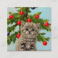 Gato vintage y árbol de Navidad
