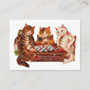 Tarjeta De Recepción Gatos Retro Divertidos Jaque Mate Jugando Ajedrez