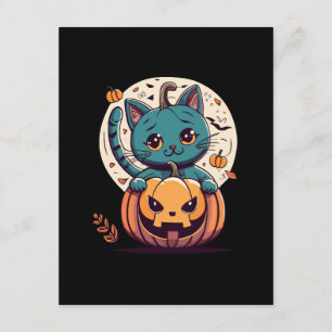 Tarjeta De Recepción Gatos y Calabazas para un Feliz Halloween!