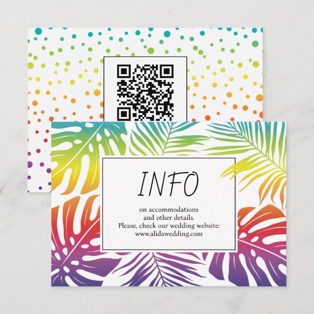 Tarjeta De Recepción Gay, arcoiris lesbiana deja boda confetti (Anverso / Reverso)