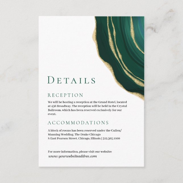 Tarjeta De Recepción Gema de agate verde everglade (Anverso)