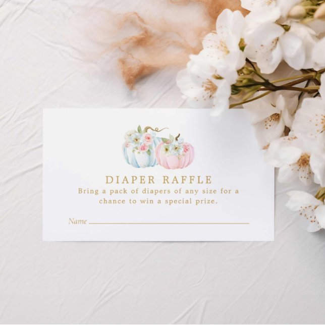 Tarjeta De Recepción Género de calabaza rosa y azul revelan deslumbrami (Fall Gender Reveal Diaper Raffle Ticket)