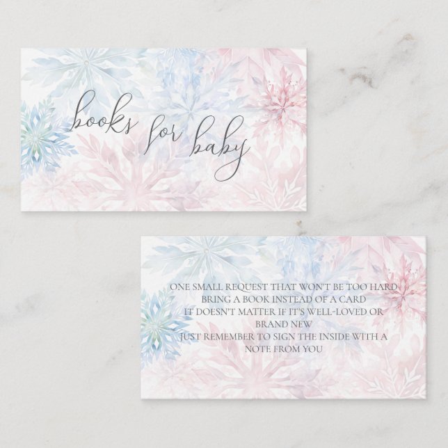 Tarjeta De Recepción Género de copo de nieve azul rosa revela libros pa (Anverso / Reverso)