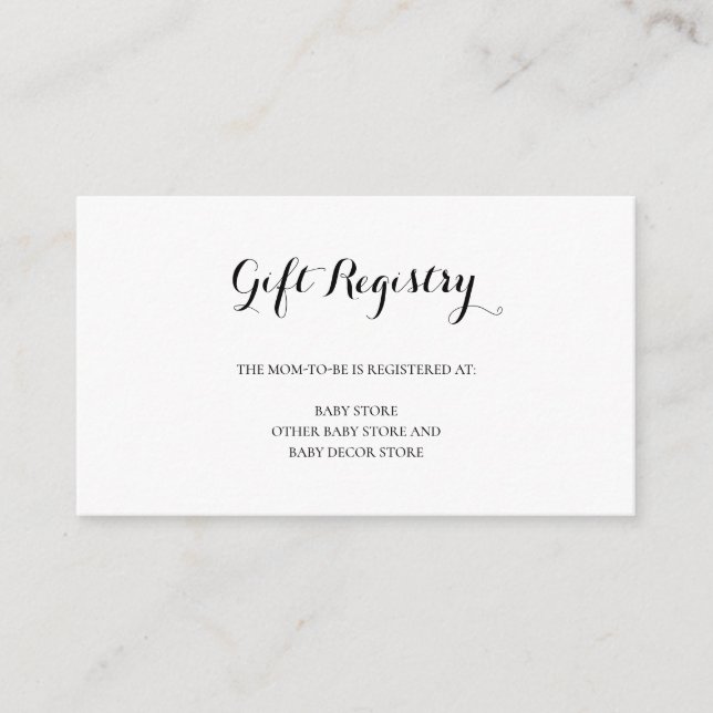 Tarjeta De Recepción Género de registro de regalo Baby Shower simple ne (Anverso)