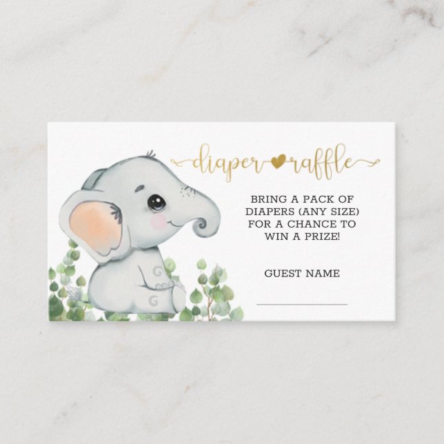 Tarjeta De Recepción Género Neutral acuarela Elephant Diaper Raffle (Anverso)