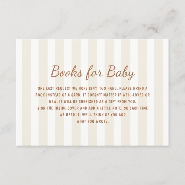 Tarjeta De Recepción Género Neutral Ecru Stripes Books para el bebé (Anverso)