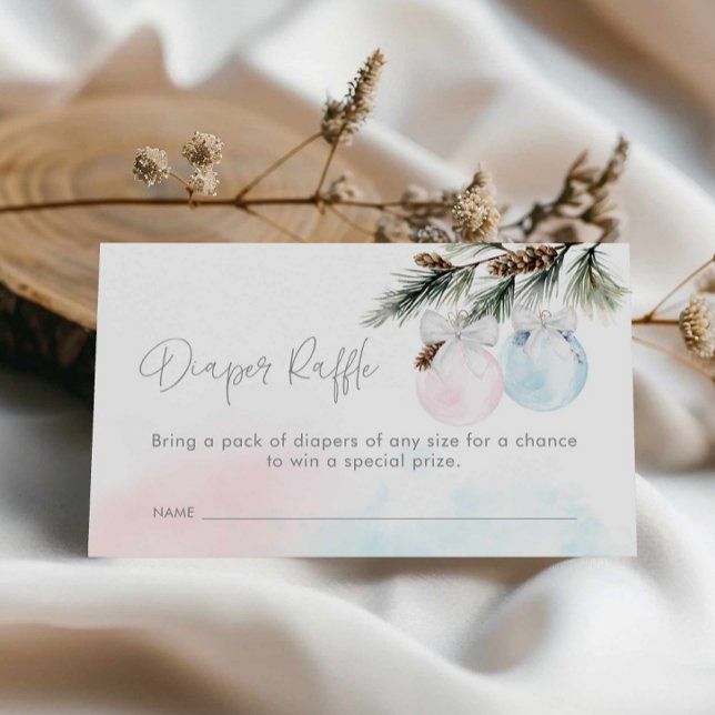Tarjeta De Recepción Género Revelar Invierno Baby Shower Diaper Raffle  (Winter Gender Reveal Diaper Raffle Ticket Card)
