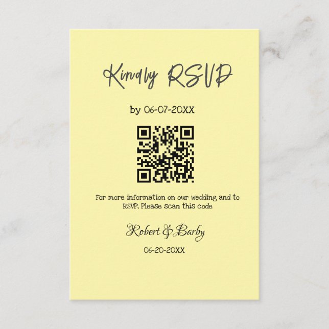 Tarjeta De Recepción gentil boda RSVP escaneo código QR simple moderno (Anverso)