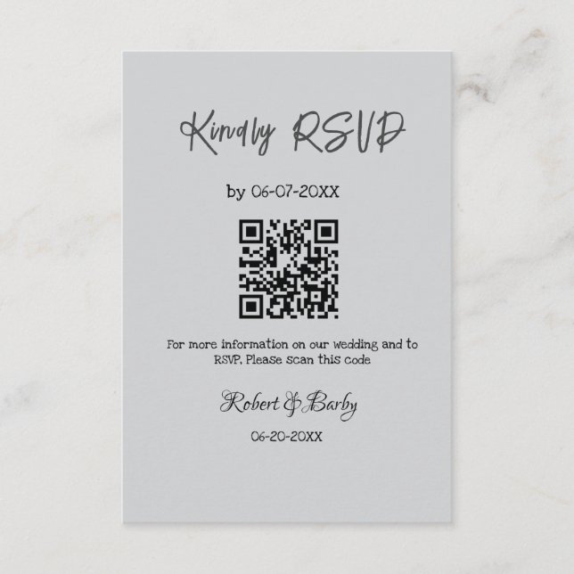 Tarjeta De Recepción gentil boda RSVP escaneo código QR simple moderno (Anverso)