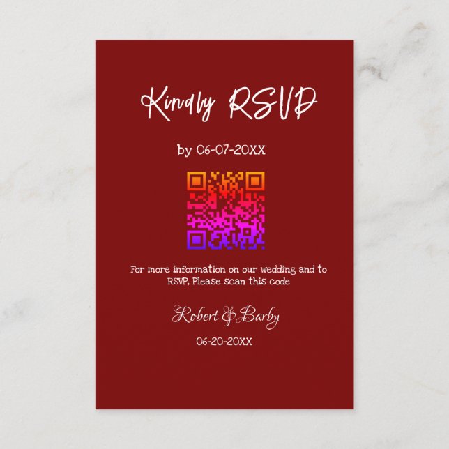 Tarjeta De Recepción gentil boda RSVP escaneo código QR simple moderno (Anverso)