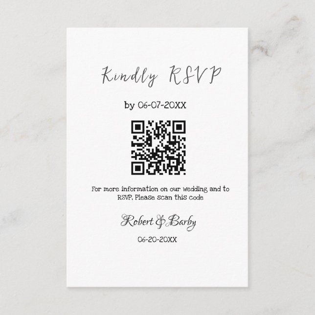 Tarjeta De Recepción gentil boda RSVP escaneo código QR simple moderno (Anverso)