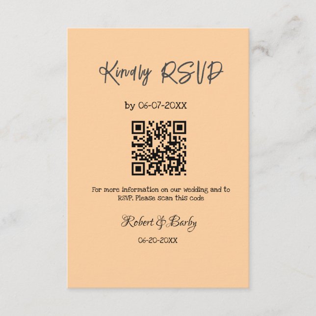 Tarjeta De Recepción gentil boda RSVP escaneo código QR simple moderno (Anverso)