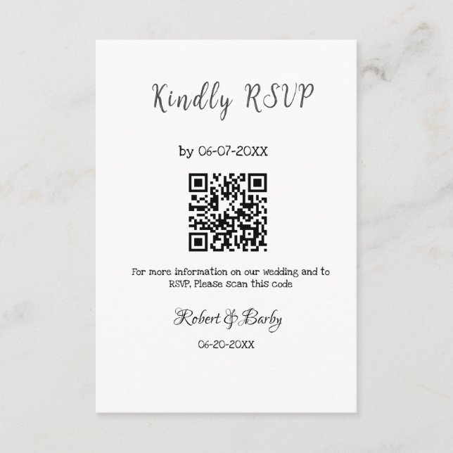 Tarjeta De Recepción gentil boda RSVP escaneo código QR simple moderno (Anverso)