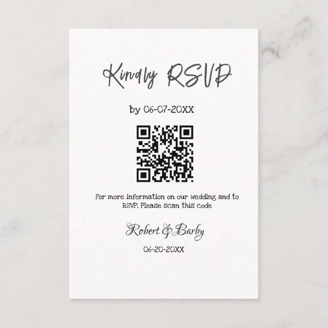 Tarjeta De Recepción gentil boda RSVP escaneo código QR simple moderno (Anverso)