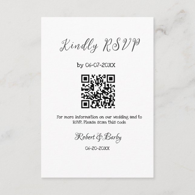 Tarjeta De Recepción gentil boda RSVP escaneo código QR simple moderno (Anverso)