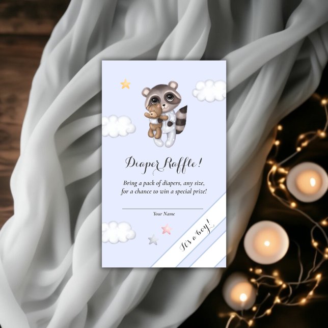Tarjeta De Recepción Gentle Raccoon Baby Shower Diaper Raffle (Gentle Raccoon Baby Shower Diaper Raffle Enclosure Card)