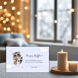 Tarjeta De Recepción Gentle Raccoon Blue Baby Shower Diaper Raffle
