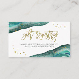 Tarjeta De Recepción Geode verde azulado y oro | Inscripción en el Regi