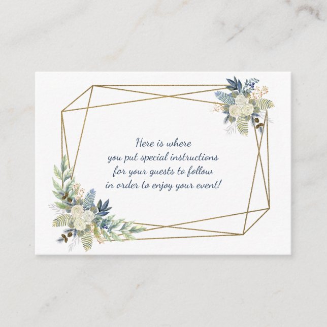 Tarjeta De Recepción Geométrica de Floral Azul Rosa Blanca (Anverso)