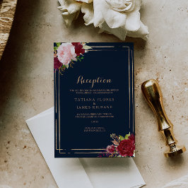 Tarjeta de recepción Geométrica de Oro y Boda Roja