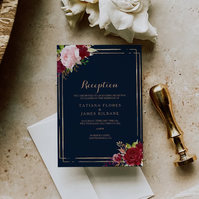 Tarjeta de recepción Geométrica de Oro y Boda Roja (Subido por el creador)