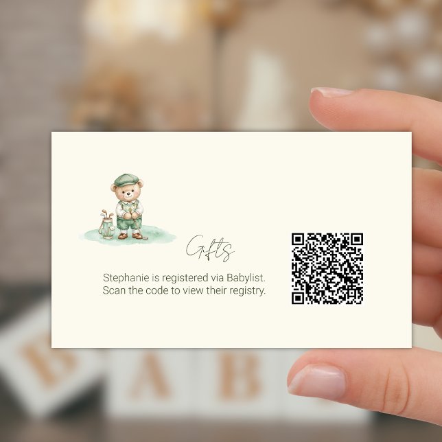 Tarjeta De Recepción  Gift Registry QR Code Cute Golfing Teddy Bear (Subido por el creador)