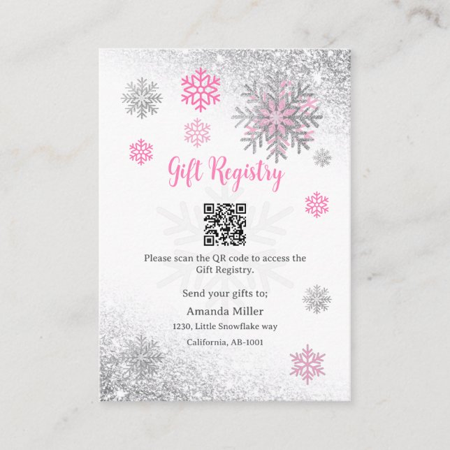 Tarjeta De Recepción Gift Registry Snowflake Winter Baby Shower QR Code (Anverso)