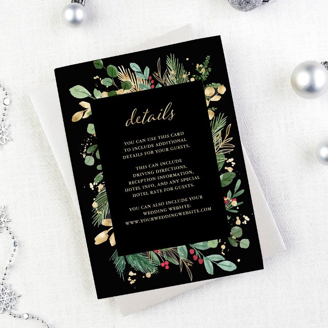 Tarjeta De Recepción Gilded Greenery Black | Christmas Guest Details (Subido por el creador)