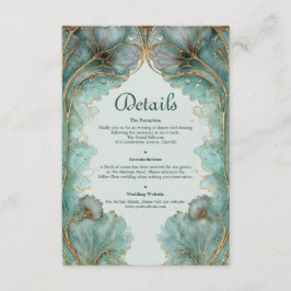 Tarjeta De Recepción Gilded Lilypad Art Nouveau Azul Teal y Boda Dorada
