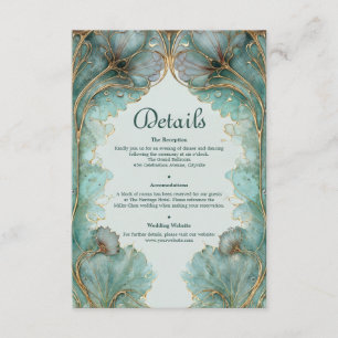 Tarjeta De Recepción Gilded Lilypad Art Nouveau Azul Teal y Boda Dorada