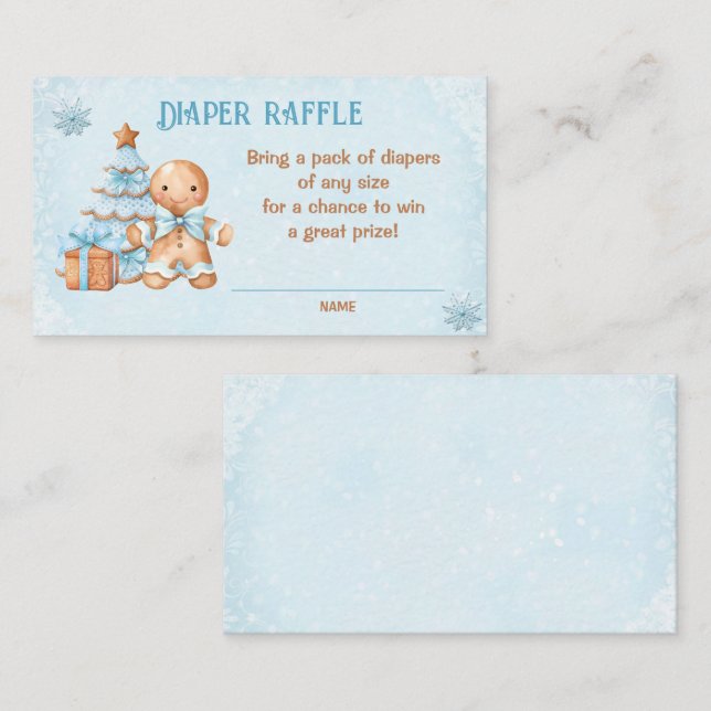 Tarjeta De Recepción Gingerbread Blue Baby Shower Diaper Raffle Card (Anverso / Reverso)