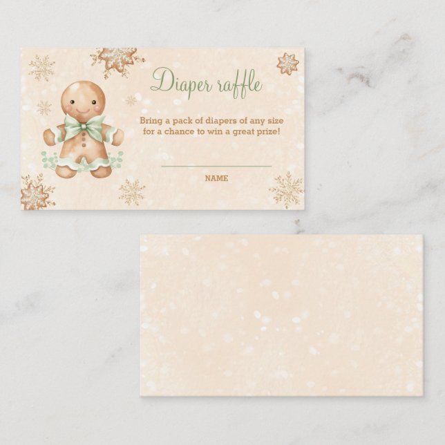 Tarjeta De Recepción Gingerbread Green Baby Shower Diaper Raffle Card (Anverso / Reverso)