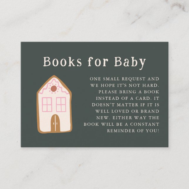 Tarjeta De Recepción Gingerbread House Pink Baby Shower Book Request  (Anverso)