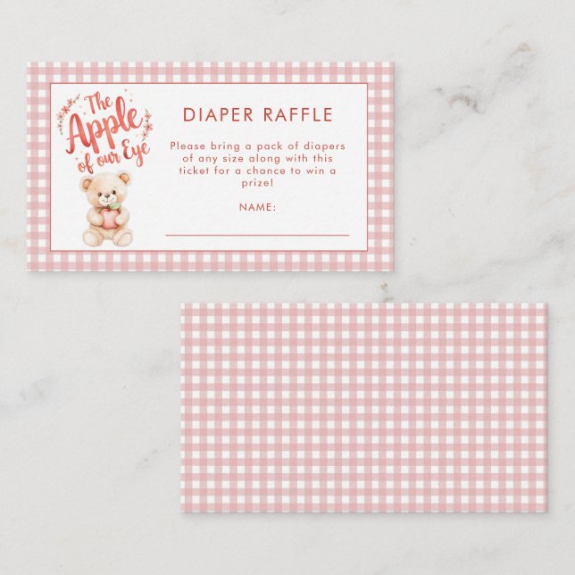 Tarjeta De Recepción Gingham Apple of Eye Diaper Raffle Baby Shower (Anverso / Reverso)